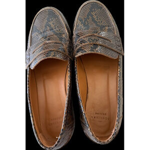Sezane Brown Snakeskin-Embossed Leather Loafers